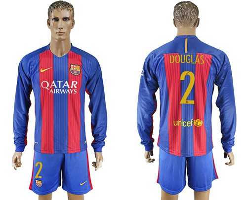 Barcelona #2 Douglas Home Long Sleeves Soccer Club Jersey