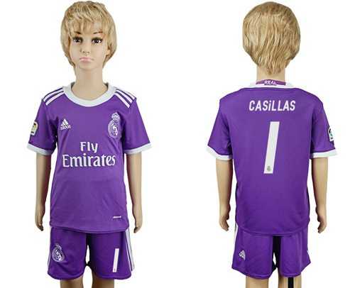Real Madrid #1 Casillas Away Kid Soccer Club Jersey
