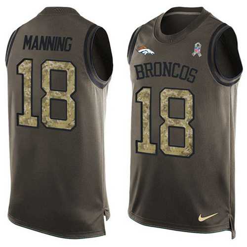 Nike Denver Broncos #18 Peyton Manning Green Men's Stitched NFL Limited Salute To Service Tank Top Jersey