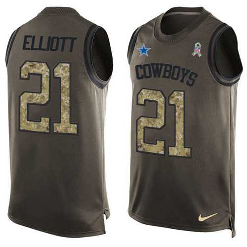 Nike Dallas Cowboys #21 Ezekiel Elliott Green Men's Stitched NFL Limited Salute To Service Tank Top Jersey