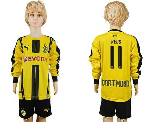 Dortmund #11 Reus Home Long Sleeves Kid Soccer Club Jersey