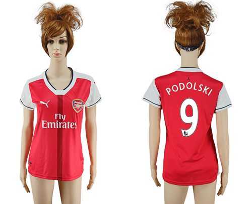 Women's Arsenal #9 Podolski Home Soccer Club Jersey