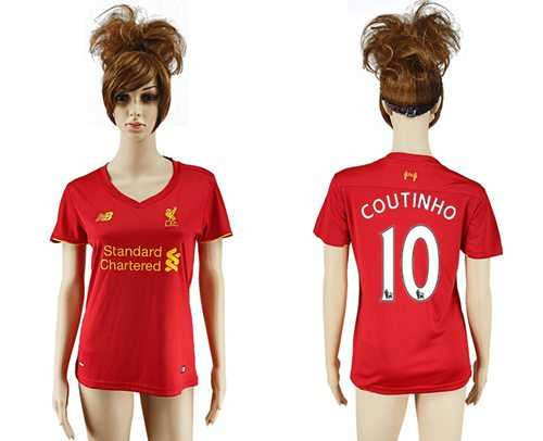 Women's Liverpool #10 Coutinho Red Home Soccer Club Jersey