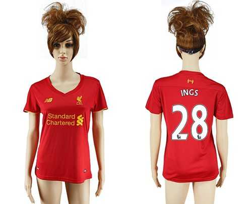 Women's Liverpool #28 Ings Red Home Soccer Club Jersey