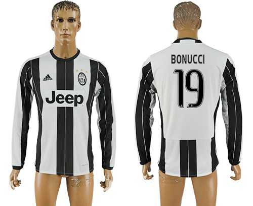 Juventus #19 Bonucci Home Long Sleeves Soccer Club Jersey