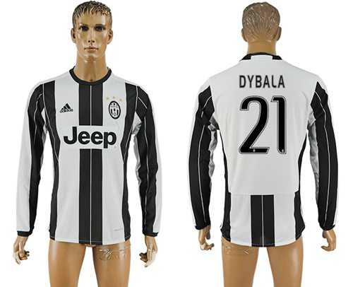 Juventus #21 Dybala Home Long Sleeves Soccer Club Jersey