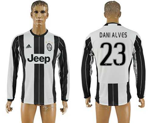 Juventus #23 Dani Alves Home Long Sleeves Soccer Club Jersey