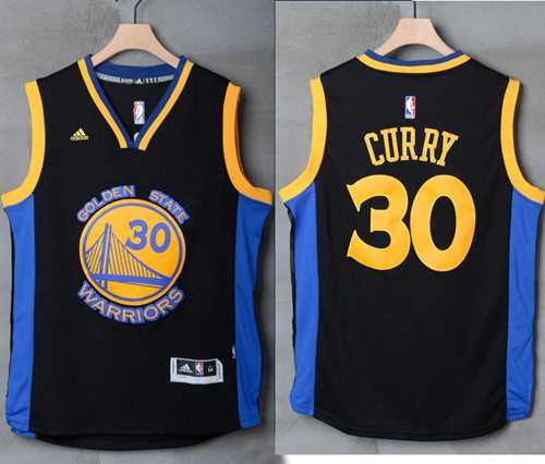 Golden State Warriors #30 Stephen Curry Black Blue Stitched NBA Jersey