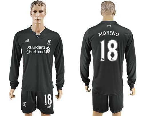 Liverpool #18 Moreno Away Long Sleeves Soccer Club Jersey