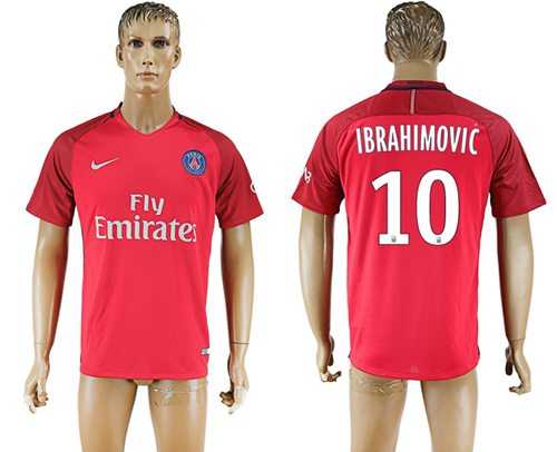 Paris Saint-Germain #10 Ibrahimovic Red Soccer Club Jersey