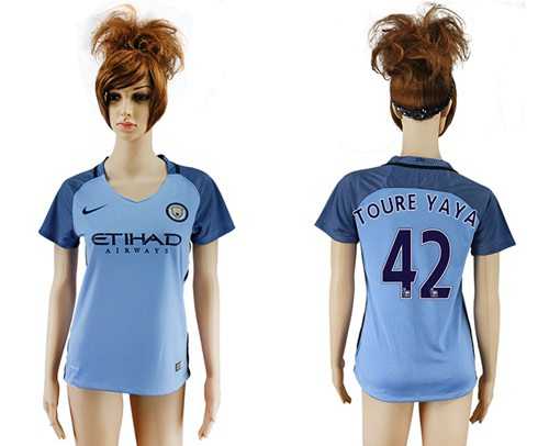 Women's Manchester City #42 Toure Yaya Home Soccer Club Jersey