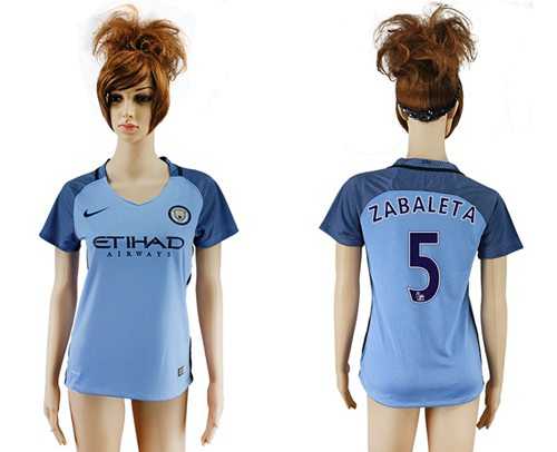 Women's Manchester City #5 Zabaleta Home Soccer Club Jersey