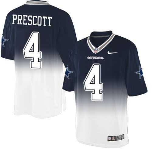Nike Dallas Cowboys #4 Dak Prescott Navy Blue White Men's Stitched NFL Elite Fadeaway Fashion Jersey