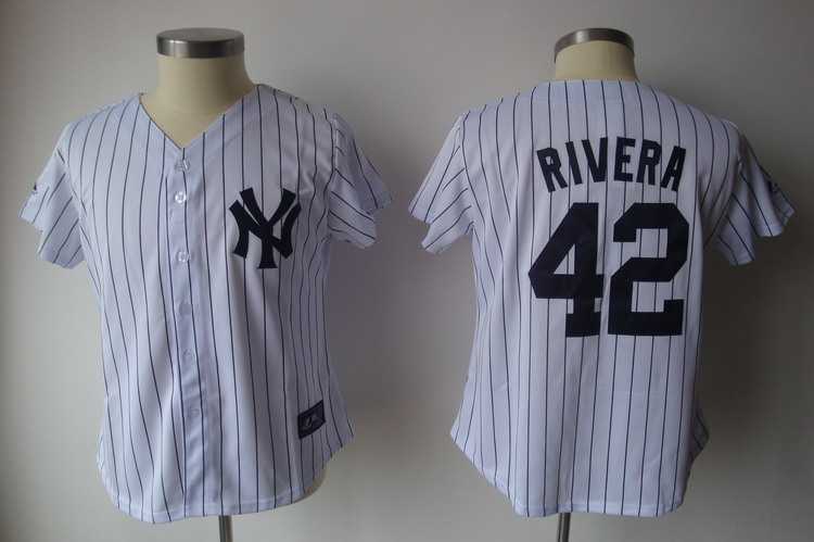 Women's New York Yankees #42 Mariano Rivera White Strip Fashion Stitched Baseball Jersey