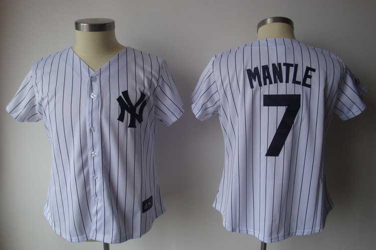 Women's New York Yankees #7 Mickey Mantle White Strip Fashion Stitched Baseball Jersey