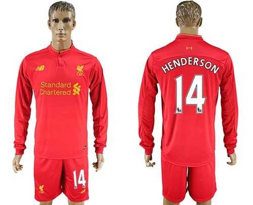 Liverpool #14 Henderson Home Long Sleeves Soccer Club Jersey