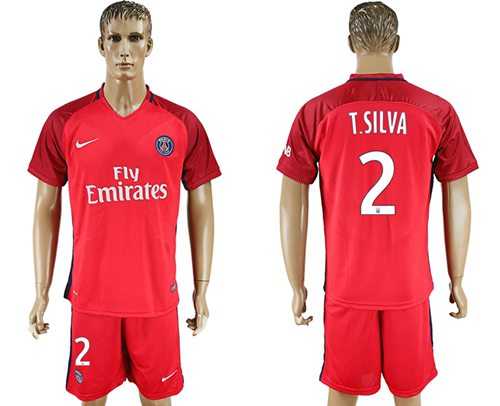 Paris Saint-Germain #2 T.Silva Red Soccer Club Jersey