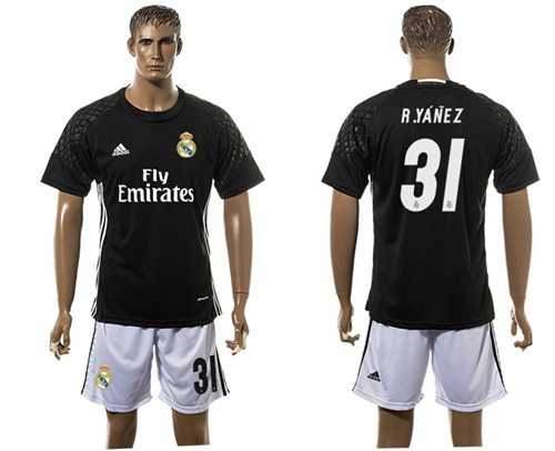 Real Madrid #31 R.Yanez Black Goalkeeper Soccer Club Jersey