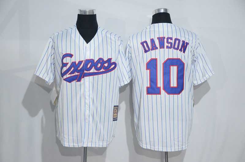 Mitchell And Ness Montreal Expos #10 Andre Dawson White Strip Throwback Stitched Baseball Jersey