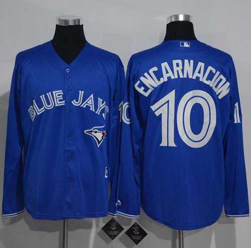 Toronto Blue Jays #10 Edwin Encarnacion Blue New Cool Base Long Sleeve Stitched Baseball Jersey