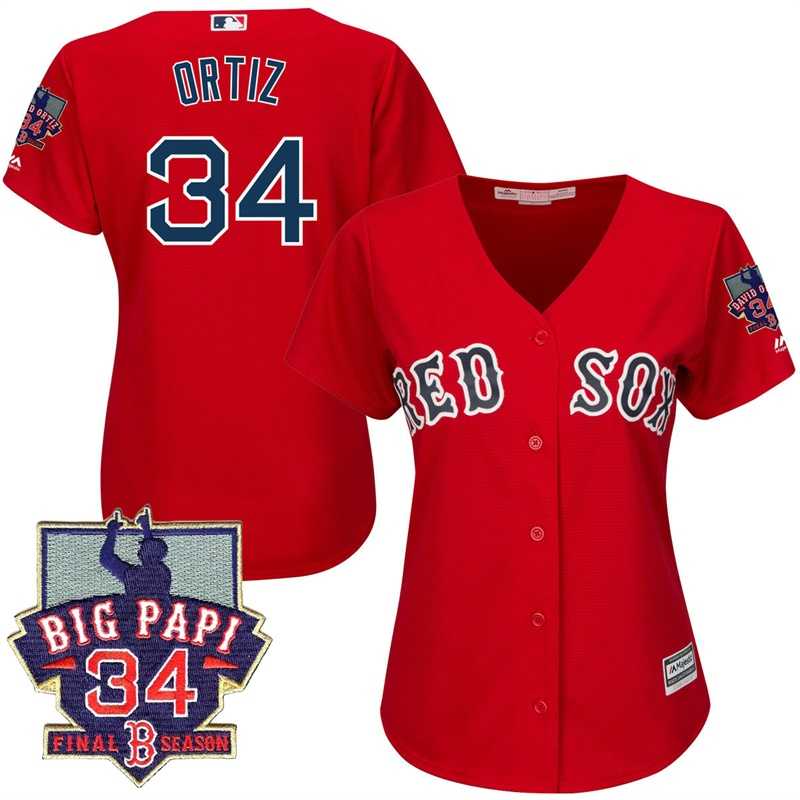 Women's Boston Red Sox #34 David Ortiz Red Cool Base Jersey with Retirement Patch