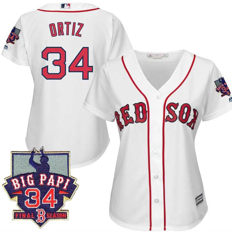 Women's Boston Red Sox #34 David Ortiz White Cool Base Jersey with Retirement Patch