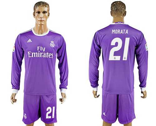 Real Madrid #21 Morata Away Long Sleeves Soccer Club Jersey