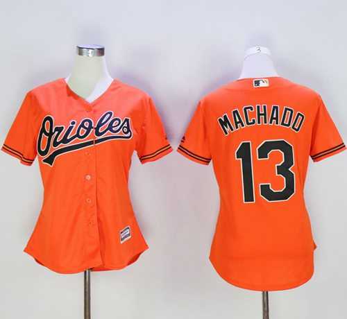 Women's Baltimore Orioles #13 Manny Machado Orange Alternate Stitched Baseball Jersey