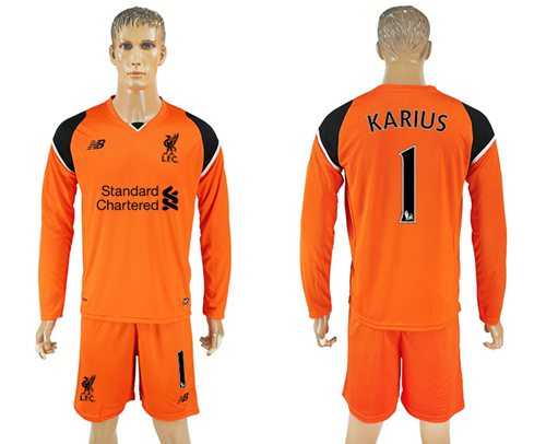 Liverpool #1 Karius Orange Goalkeeper Long Sleeves Soccer Club Jersey