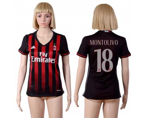 Women's AC Milan #18 Montolivo Home Soccer Club Jersey