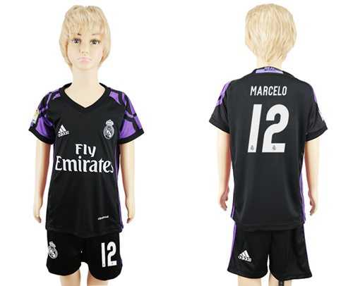 Real Madrid #12 Marcelo Black Kid Soccer Club Jersey
