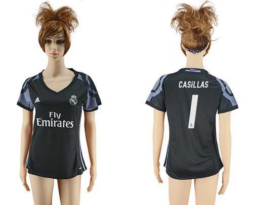 Women's Real Madrid #1 Casillas Sec Away Soccer Club Jersey
