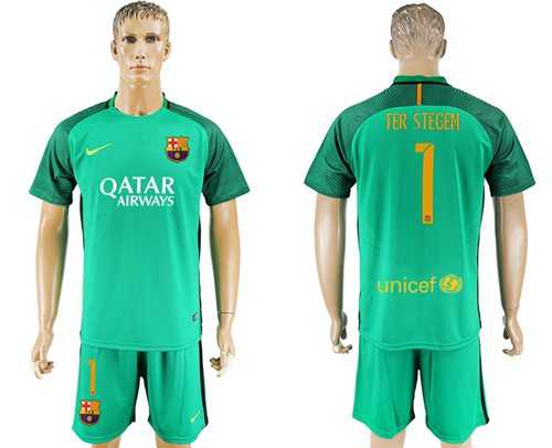 Barcelona #1 Ter Stegen Green Goalkeeper Soccer Club Jersey