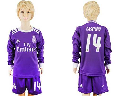 Real Madrid #14 Casemiro Away Long Sleeves Kid Soccer Club Jersey