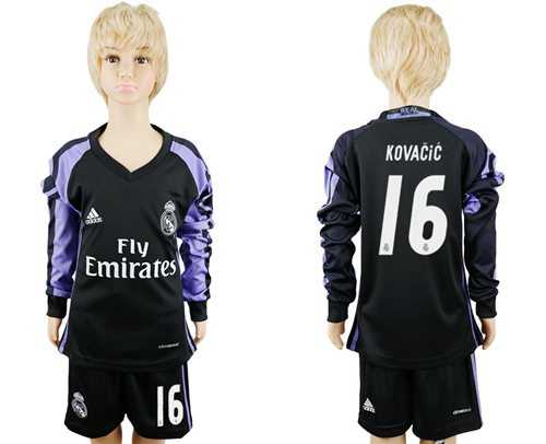 Real Madrid #16 Kovacic Sec Away Long Sleeves Kid Soccer Club Jersey