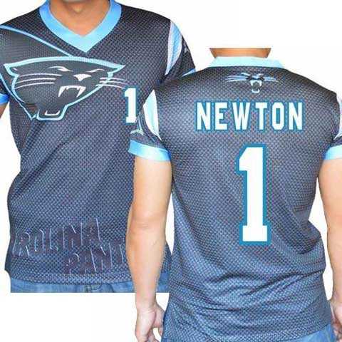 Carolina Panthers #1 Cam Newton Stretch Name Number Player Personalized Black Mens Adults NFL T-Shirts Tee Shirts