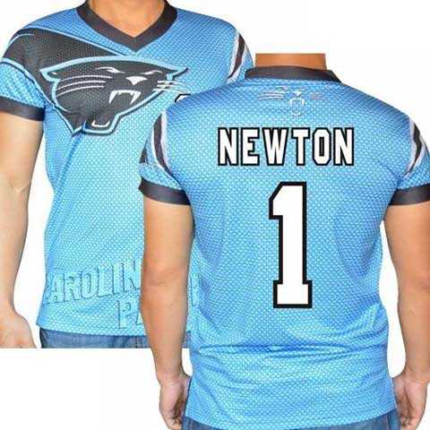 Carolina Panthers #1 Cam Newton Stretch Name Number Player Personalized Blue Mens Adults NFL T-Shirts Tee Shirts
