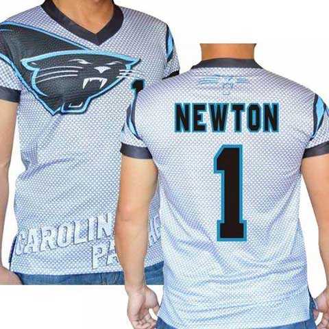 Carolina Panthers #1 Cam Newton Stretch Name Number Player Personalized White Mens Adults NFL T-Shirts Tee Shirts