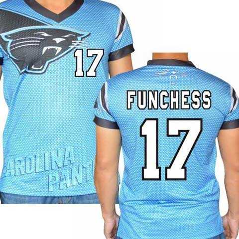 Carolina Panthers #17 Devin Funchess Stretch Name Number Player Personalized Blue Mens Adults NFL T-Shirts Tee Shirts
