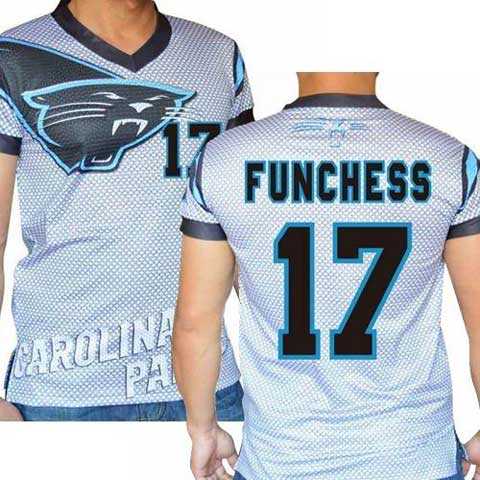 Carolina Panthers #17 Devin Funchess Stretch Name Number Player Personalized White Mens Adults NFL T-Shirts Tee Shirts