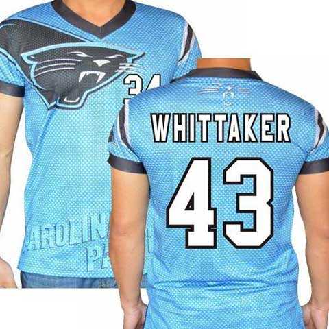 Carolina Panthers #43 Fozzy Whittaker Stretch Name Number Player Personalized Blue Mens Adults NFL T-Shirts Tee Shirts