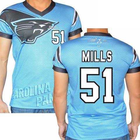 Carolina Panthers #51 Sam Mills Stretch Name Number Player Personalized Blue Mens Adults NFL T-Shirts Tee Shirts