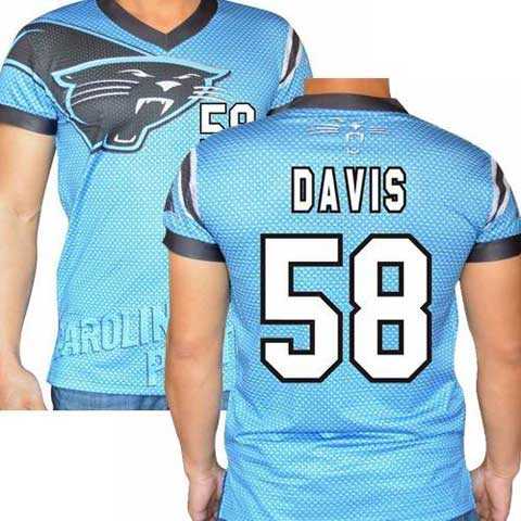 Carolina Panthers #58 Thomas Davis Sr Stretch Name Number Player Personalized Blue Mens Adults NFL T-Shirts Tee Shirts