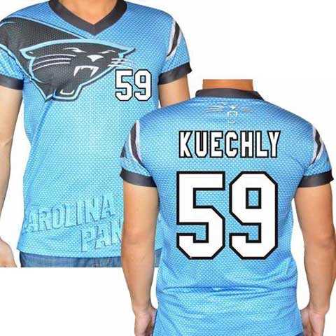 Carolina Panthers #59 Luke Kuechly Stretch Name Number Player Personalized Blue Mens Adults NFL T-Shirts Tee Shirts