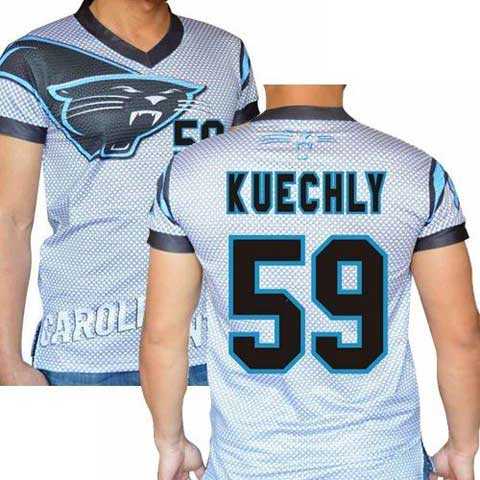 Carolina Panthers #59 Luke Kuechly Stretch Name Number Player Personalized White Mens Adults NFL T-Shirts Tee Shirts