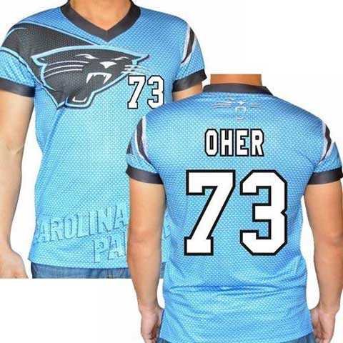 Carolina Panthers #73 Michael Oher Stretch Name Number Player Personalized Blue Mens Adults NFL T-Shirts Tee Shirts