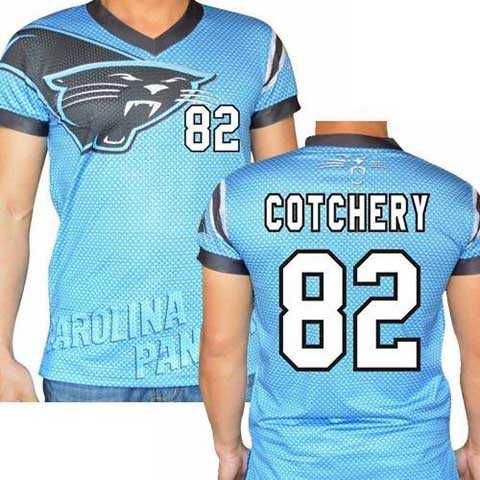 Carolina Panthers #82 Jerricho Cotchery Stretch Name Number Player Personalized Blue Mens Adults NFL T-Shirts Tee Shirts