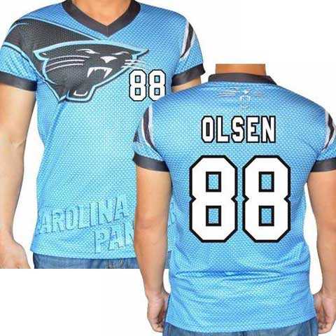 Carolina Panthers #88 Greg Olsen Stretch Name Number Player Personalized Blue Mens Adults NFL T-Shirts Tee Shirts