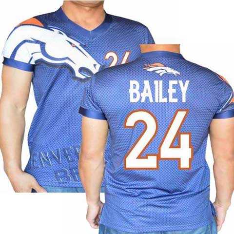 Denver Broncos Navy #24 Champ Bailey Stretch Shirt Name Number Player Personalized Blue Mens Adults NFL T-Shirts Tee Shirts