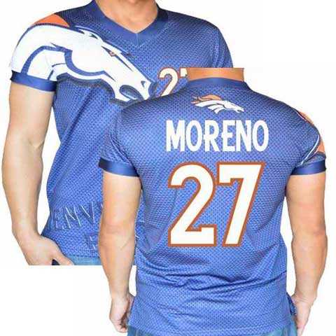Denver Broncos Navy #27 Knowshon Moreno Stretch Shirt Name Number Player Personalized Blue Mens Adults NFL T-Shirts Tee Shirts